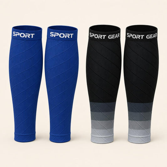 Physix Gear Calf Compression Sleeves in both blue and black/grey colorways