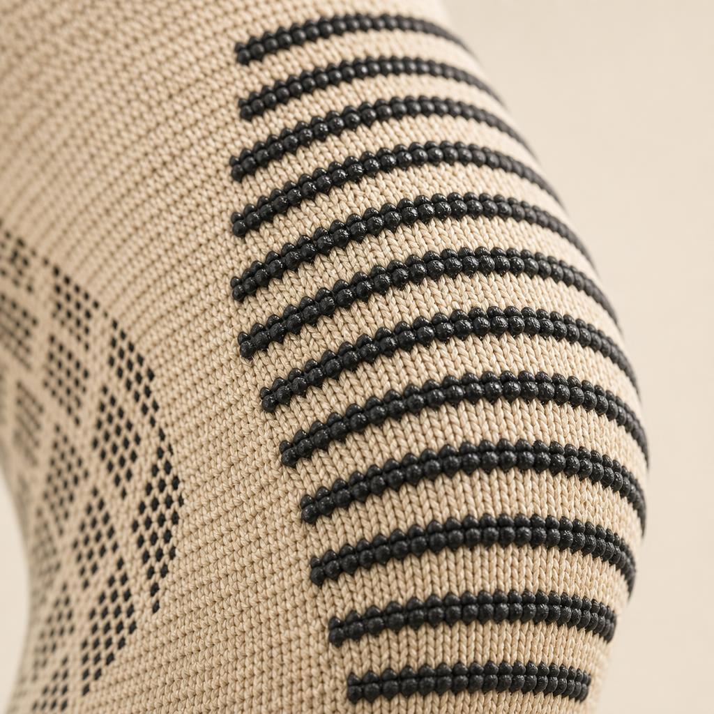 Close-up of the ribbed grip texture and knit fabric